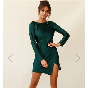 Selfie Leslie Green Satin Open Back Dress